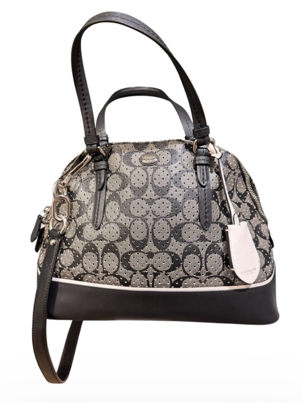Coach Black and Gray Signature Dome Crossbody Satchel 2 Way- Preowned